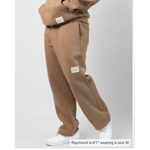 Comfrt Affirmation Straight Leg Sweatpants fleece cozy lounge tan sz L